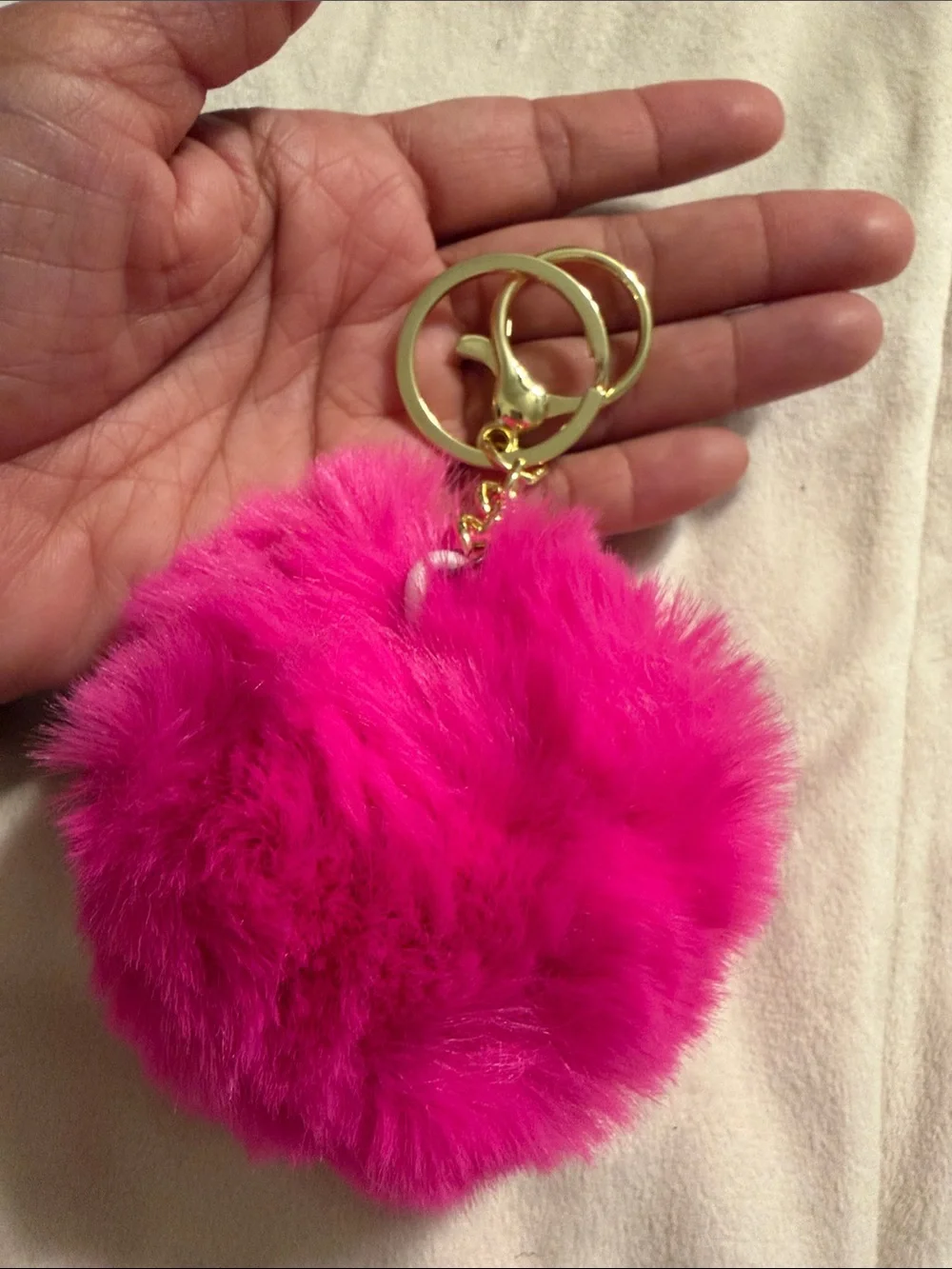 Faux Fur Pom-Pom Keychain - Hot Pink